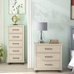 Festivo 2pc Contemporary 5 Drawer Chest and 3 Drawer Nightstand Set