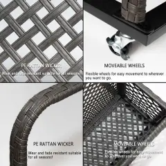 Waterproof Wicker Pool Float Storage Basket with Wheels - Large Outdoor Organizer for Pool Toys