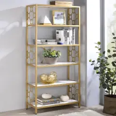 63" Fahan 6 Shelf Bookcase White/Gold - miBasics