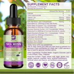 B Beworth Sea Moss Liquid Drops with Soursop Bitters - Multimineral Seamoss Supplement Support Antioxidant, Immune, Gut Health - 2 Fl.oz