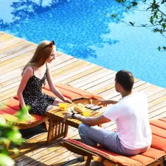 Costway 3PCS Wooden Folding Lounge Chair Set Cushion Pad Pool Deck