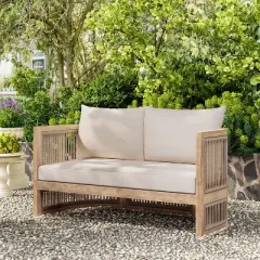 Christopher Knight Home Bonita 54" Outdoor Acacia Wood Upholstered Loveseat with Curved Rope Weave Back