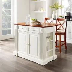 Coventry Drop Leaf Top Kitchen Island with 2 X-Back Stools White - Crosley