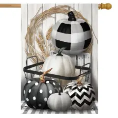 Black & White Pumpkins Fall House Flag Primitive Autumn 28" x 40" Briarwood Lane