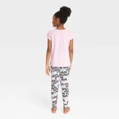 Girls' NASA 2pc Short Sleeve Top and Joggers Pajama Set - Pink/Blue/White 