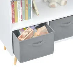 INFURNIC Decorative Bookshelf Kids Bookcase Book Display, Toy Storage Cabinet Organizer With Collapsible Fabric Drawers, Gray, 35.43"*11.02"*23.62"