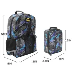 Batman 2-Piece 16" Premium Backpack & Lunch Kit Set for boys