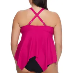 Birdsong Women's Plus Size Hibiscus Sharkbite Underwire Tankini Top - S30157P