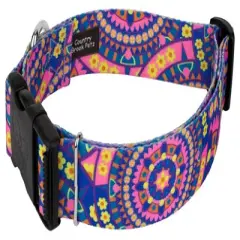 Country Brook Petz 1 1/2 Inch Deluxe Blue Boho Mandala Dog Collar