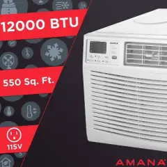 Amana 12000 BTU 115V Window-Mounted Air Conditioner with Remote Control: 3 Speeds, 300-500 sq. ft. Coverage, UL Listed