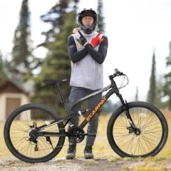 RISOKEYS 26Inch Adult Mountain Bike,21 Speeds Dual Suspension Mountain Bike with High-Carbon Steel Frame and Disc Brakes,for Trail Commuting