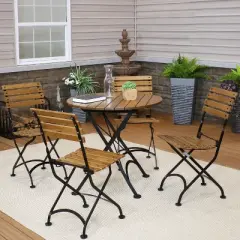 Sunnydaze Indoor/Outdoor Modern Chestnut Wood Folding Bistro Table and Chairs - Dark Brown - 5pc