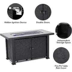 44 Inch Propane Fire Pit Table, 50000BTU Rectangle Fire Table with Cover & Rain Cover, Sturdy Steel and Iron Fence Surface, CSA Safety Certified