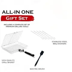Attop Grill Basket Set, Barbecue BBQ Grilling, Stainless Steel Folding Portable Outdoor Camping Rack