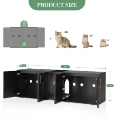 Cat Litter Box Enclosure with Double Room, Modern Hidden Litter Box Cabinet Cat Washroom Furniture for 2 Cats