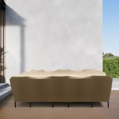 KHOMO GEAR Medium Patio Furniture Cover - Durable, Water-Resistant Outdoor Table & Chair Set Cover for Deck, Lawn, or Backyard Use - Brown