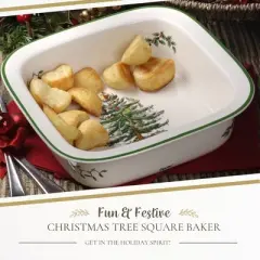 Spode Christmas Tree 10" Square Baker - Porcelain Baking Dish for Lasagna, Casserole, Holiday Desserts - Oven to Table Bakeware & Dishwasher Safe