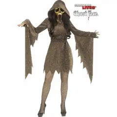 Ghost Face Women's Shimmer Gold Hooded Halloween Costume Dress