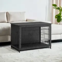 Modern Dog Crate Furniture , End Table, for Small Dogs up to 70 lb - Stylish Kennel with Removable Tray, Double Doors
