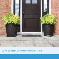 Suncast Sonora 22 Inch Resin Wicker Indoor or Outdoor Decorative Garden Flower Planter for Entryways and Backyard Patios, Dark Brown