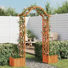 vidaXL Pergola Outdoor Garden Arch Pergola Trellis with Planter Solid Wood Fir - Brown