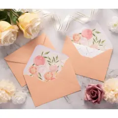 Paper Junkie 50-Pack A1 Watercolor Pink with Floral Lining Envelopes 3 x 5 for Invitations & Greeting Cards