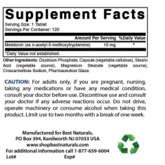 Best Naturals Melatonin 10 mg 120 Tablets | Drug-Free Nighttime Sleep Aid - Melatonin for Sleep and Relaxation