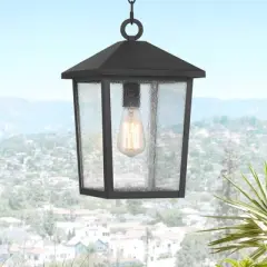 John Timberland Westmont 15 3/4" High Modern Outdoor Pendant Light Fixture Ceiling Porch House Hanging Sand Black Aluminum Seeded Glass Shade