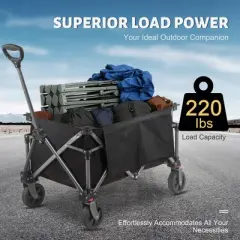 YARDSIGHT Collapsible Folding Wagon Cart, 220 lbs Heavy-Duty Utility Cart with All-Terrain Wheels and Side Storage for Camping, Shopping, Gardening