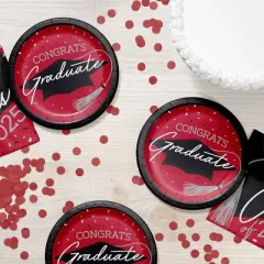 Creative Converting 7" Graduate School Spirit Red Dessert Paper Plates 54ct