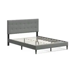 Glenwillow Home Kaya Upholstered Platform Bed, Buttonless Tufting, Mattress Foundation, Wood Slat Support, No Box Spring Needed, Stone, Queen