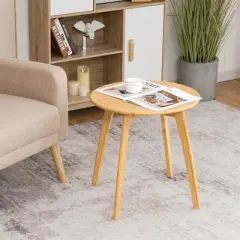 Costway Natural Round End Table Modern Stylish Side Table w/ 20'' Round Tabletop