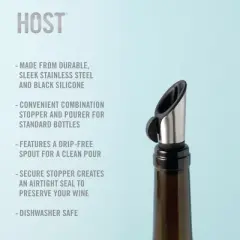 HOST Wine Bottle Pourer and Stopper, Corker for Wine Bottles with Bottle Pouring Spout, Wine Stopper Pourer Combination Set of 1