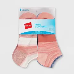 Hanes Pure Comfort Women's Organic Cotton Colorblock 6pk No Show Casual Socks - Pink/Blue 5-9