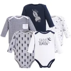 Yoga Sprout Baby Boy Cotton Long-Sleeve Bodysuits 5pk, Moon