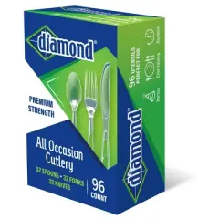 Diamond All Occasion Clear Disposable Forks Spoons and Knives - 96ct