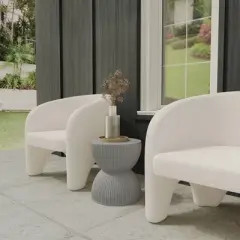 LeisureMod 15&rdquo; Wide Side Table End Table in Fiberstone with Hourglass Design No Assembly for Indoor and Outdoor Use Spire Collection