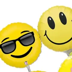 LoonBalloon 9 Inch Smiley Stick Value Pack Balloons (30 Pack) - Pre-Inflated