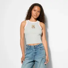 Women's Teddy Bear Graphic Tank Top - Light Gray