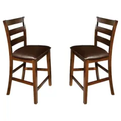 Set of 2 24" Kona Ladderback Counter Height Barstools with Faux Leather Seat Dark Raisin Finish - Intercon