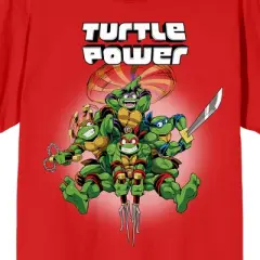 World Of TMNT Turtle Power Crew Neck Short Sleeve Red Women's T-shirt