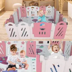 Dronkon HDPE 20+2 Panel Baby Playpen, Foldable Playard for Baby and Kids, Adjustable Shape Play Fence with Safety Lock Gate