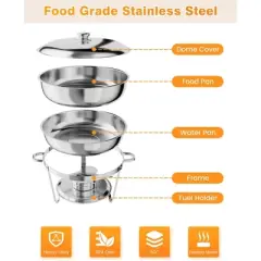 5QT Chafing Dish Buffet Set, Food Warmers and Servers, Stainless Steel Chafer with Lid, Frame & Fuel Holder for Catering, Parties, Festivals