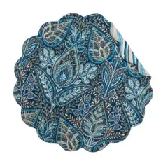 C&F Home Bailey Blue Reversible Machine Washable Round Scallop Quilt Placemats Set of 6
