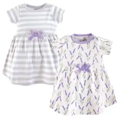 Touched by Nature Baby and Toddler Girl Organic Cotton Short-Sleeve Dresses 2pk, Lavender