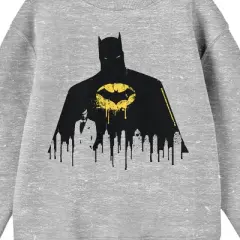 Batman Bruce Wayne Silhouette Youth Heather Gray Crew Neck Sweatshirt
