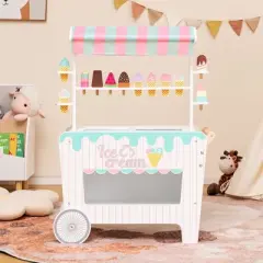 Costway Kid's Ice Cream Cart Food Trunk Play Toy Set with Display Rack & Accessories