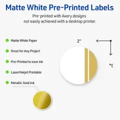 Avery Labels, 2" Diameter, Matte White, Double-Dipped Gold Edge, 120ct