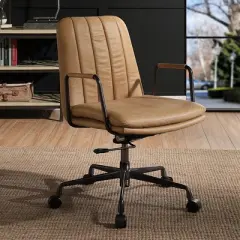 Simple Relax Top Grain Leather Upholstered Office Chair in Rum