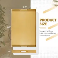 Attop Gold Decorative Tray for Coffee Table Modern Handled Plastic Ottoman Tray 15.8x10.2x1.4inch Bathroom & Living Room Decor